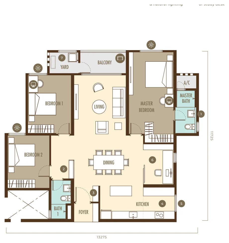 Ayanna Type A floor plan, 1,365 sqft, 3+1 to 4 bedroom layout