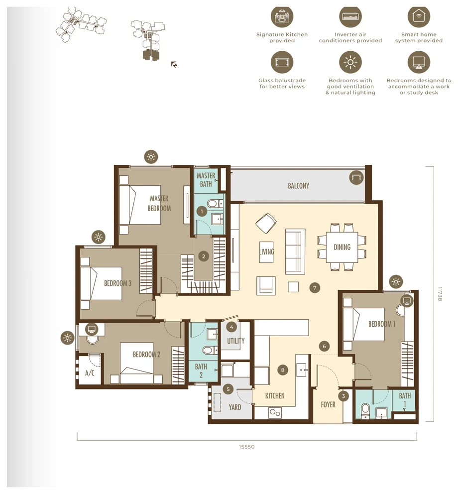 Ayanna Type B floor plan, 1,678 sqft, 4+1 bedroom layout